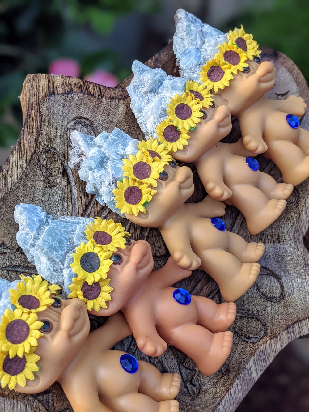 MADE TO ORDER: Blue Calcite Sunflower Crystal Troll 5"