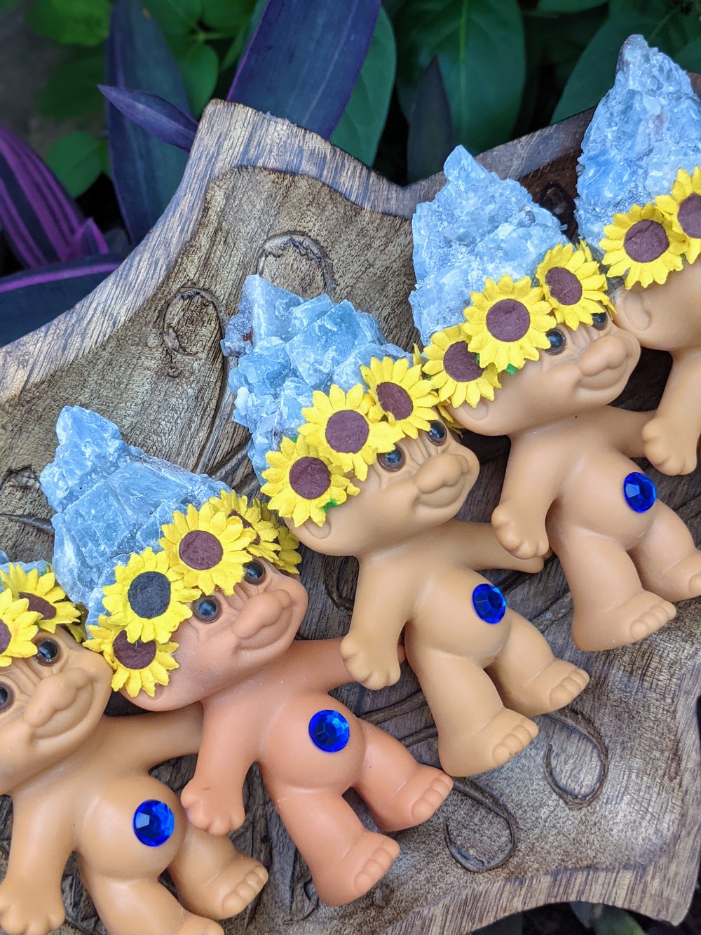 MADE TO ORDER: Blue Calcite Sunflower Crystal Troll 5"