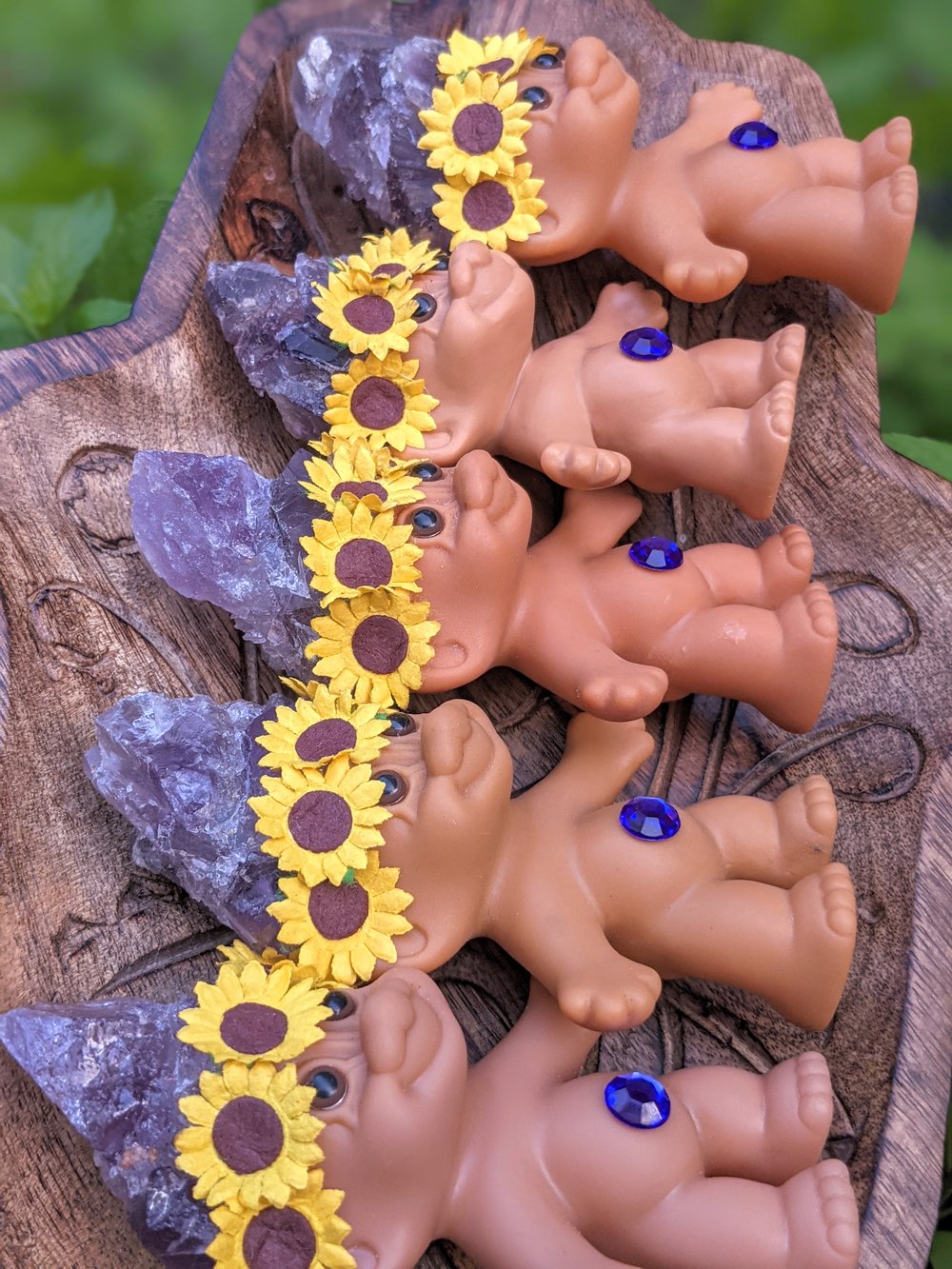 MADE TO ORDER: Amethyst Sunflower Crystal Troll 5"