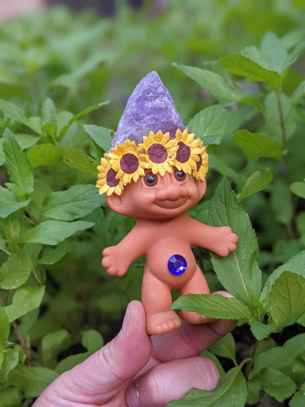 MADE TO ORDER: Amethyst Sunflower Crystal Troll 5"