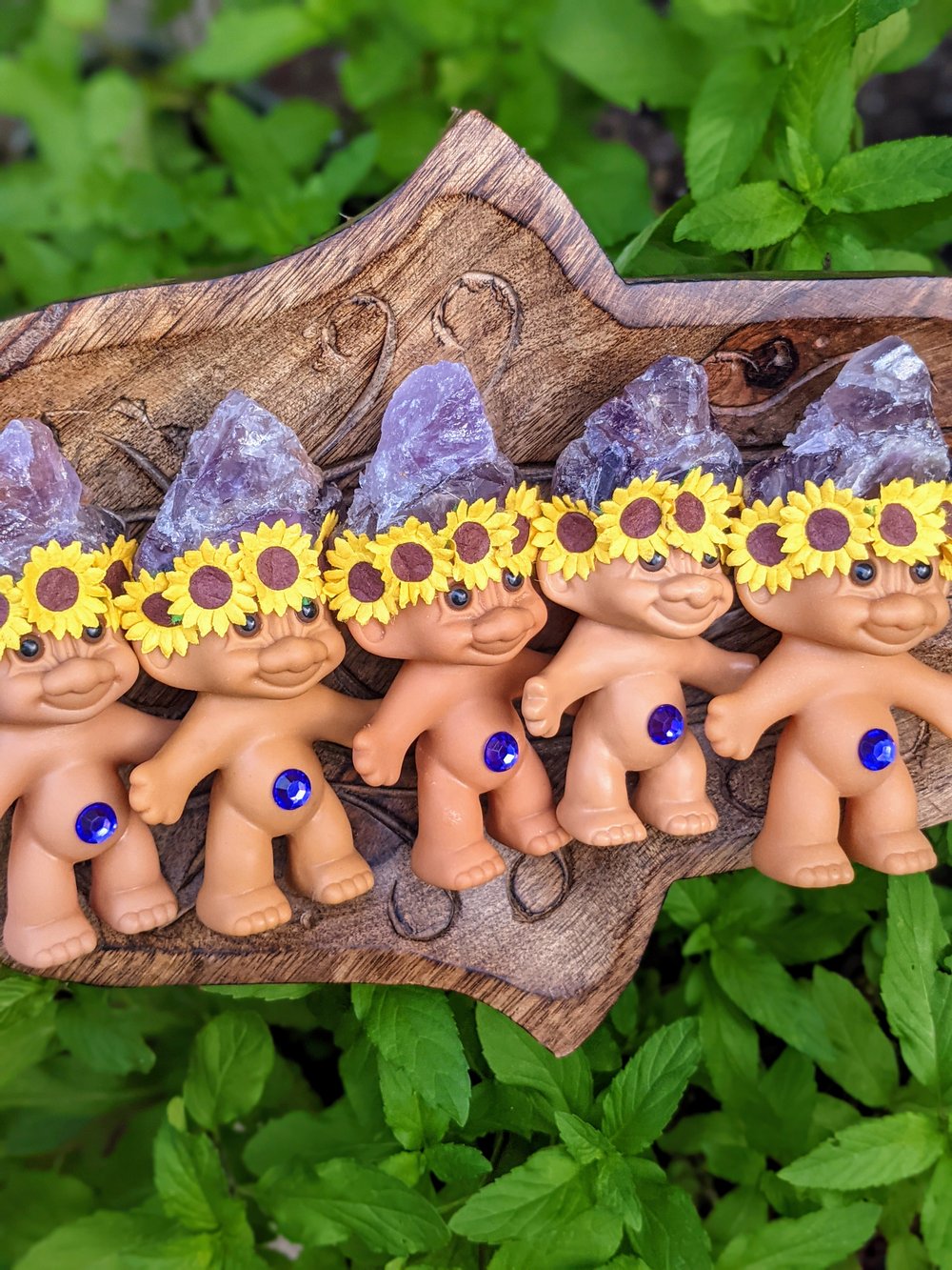 MADE TO ORDER: Amethyst Sunflower Crystal Troll 5"