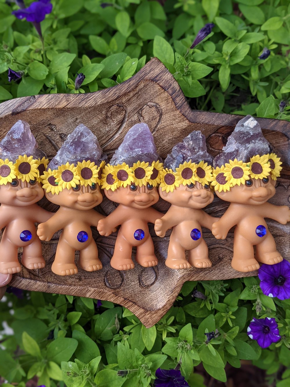 MADE TO ORDER: Amethyst Sunflower Crystal Troll 5"