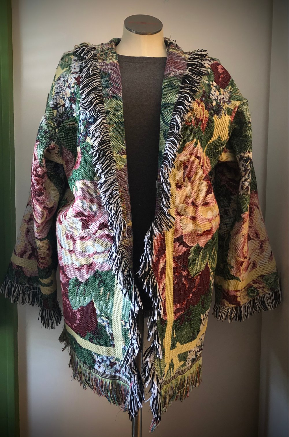 English Tea Garden custom made fringe tapestry jacket