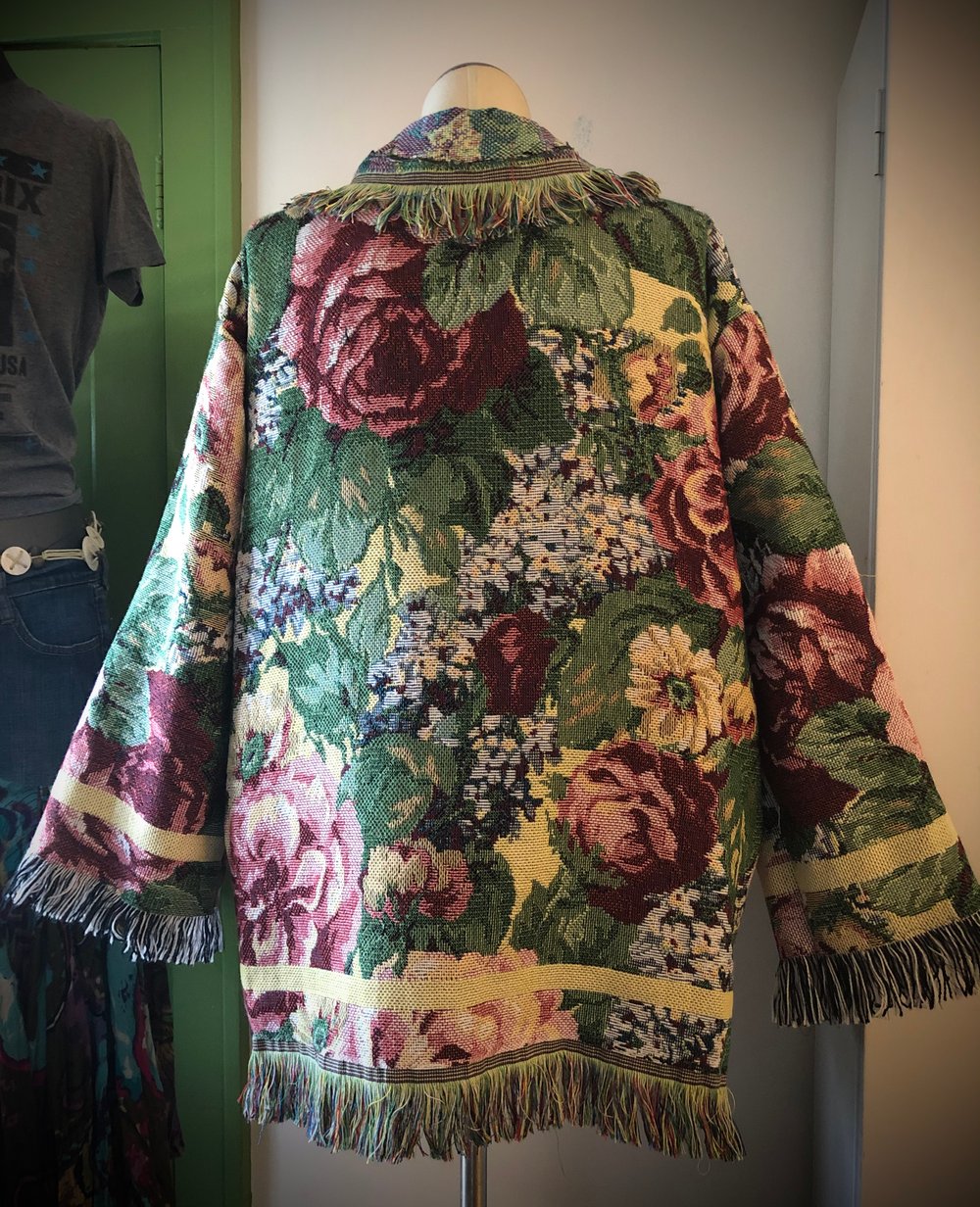 English Tea Garden custom made fringe tapestry jacket