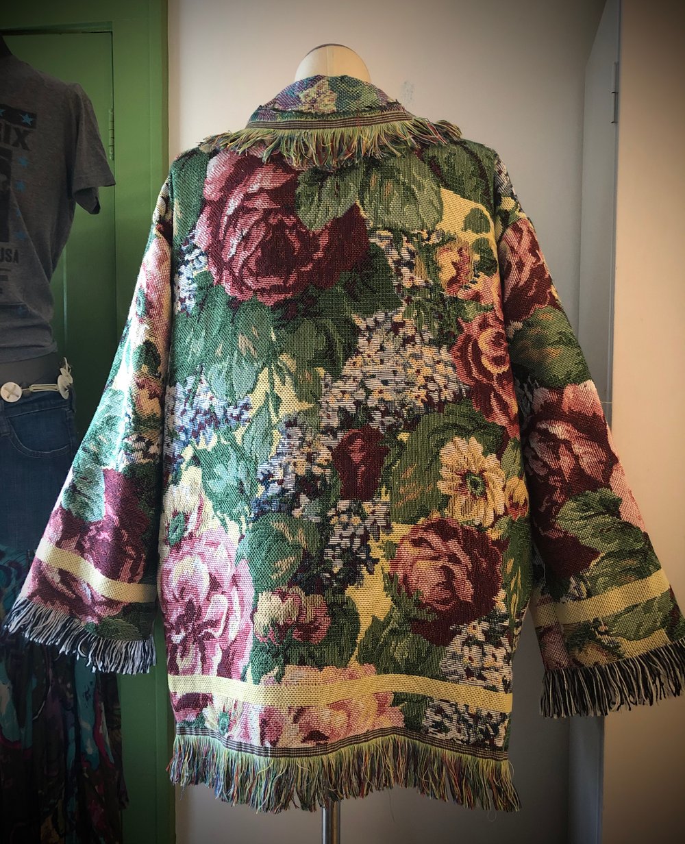 English Tea Garden custom made fringe tapestry jacket