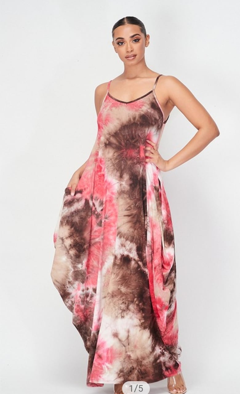 Image of Pink and Brown Tie Dye Maxi Dress