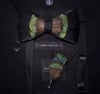 Handmade Green Brown Feather Bow Tie w/FREE Lapel Pin set
