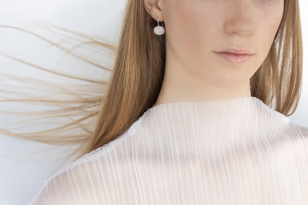 Image of "Happy sign" silver earrings with moonstone · OMEN FAUSTUM ·