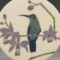 Image 2 of Violet capped hummingbird carved wall hanging