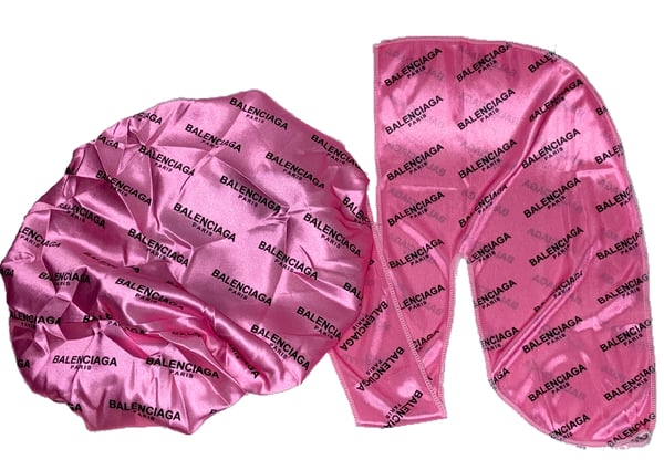 Image of Pink Balenciaga Durag and Bonnet Set