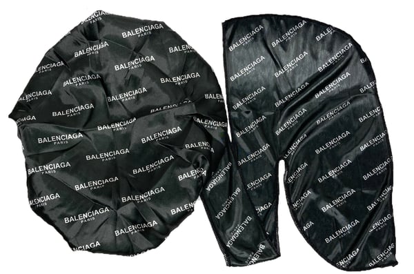 Image of Black Balenciaga Durag and Bonnet Set