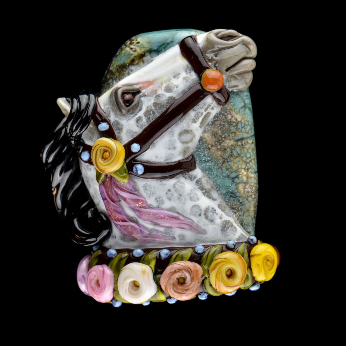 Image of XXXL. Spring Fling Carousel Horse - Flamework Glass Sculpture Bead