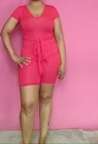 Image 1 of RED RIBBED BELT  ROMPER 