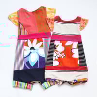 Image 4 of vintage fabric flower 2/3 2T 3T romper courtneycourtney playsuit flutter sleeve shortalls shortsuit
