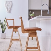 Image 2 of TH Brown Danish Swivel Stool Clear Ash Timber 