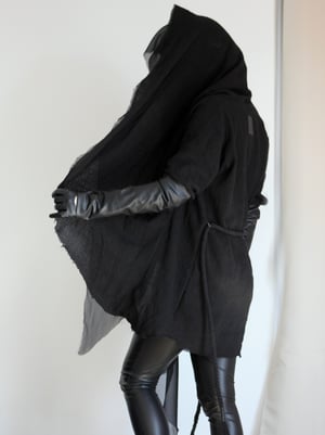Image of MADE TO ORDER - HEAVY COTTON AND FAUXLEATHER VEILED CARDIGAN (Size XS-XL)