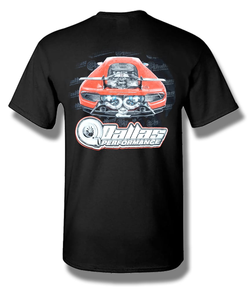 Dallas Performance T-Shirts w/Rear Turbo View - Red Huracan - Red Outline