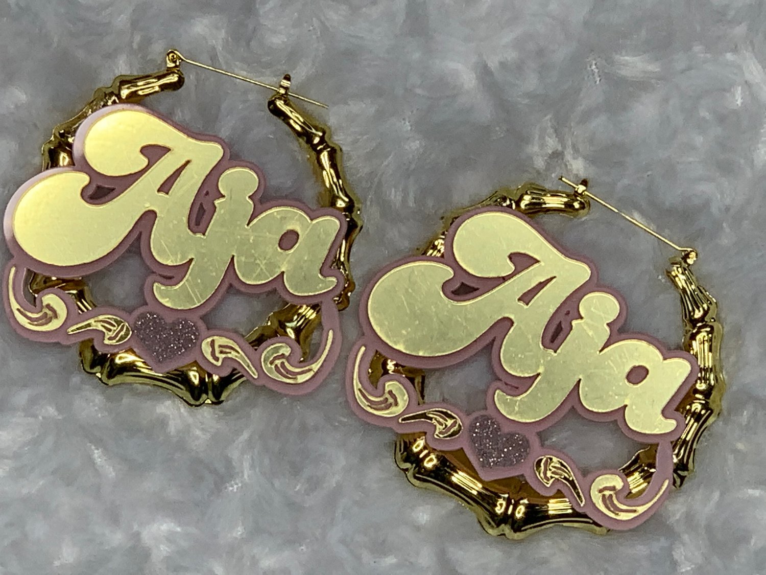 Custom name - Gold or Silver plated hoops w Acrylic 