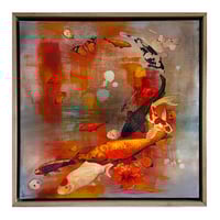 Image 1 of Original Canvas - Koi and Hibiscus with Crimson and Ochre