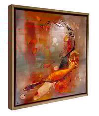 Image 2 of Original Canvas - Koi and Hibiscus with Crimson and Ochre