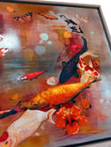 Original Canvas - Koi and Hibiscus with Crimson and Ochre