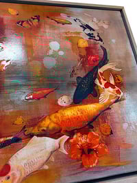 Image 3 of Original Canvas - Koi and Hibiscus with Crimson and Ochre