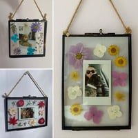 BLACK Hanging Framed Polaroid with Pressed Flowers