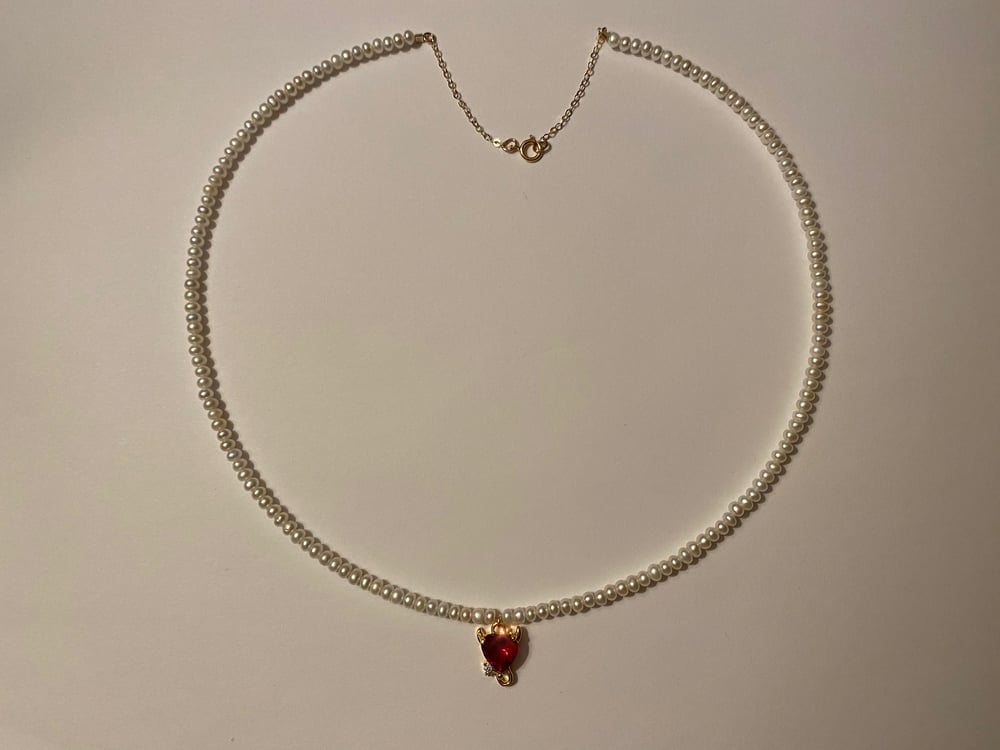 Image of -;- devil heart pearl necklace -;-