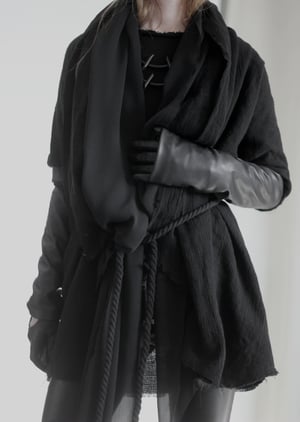 Image of MADE TO ORDER - HEAVY COTTON AND FAUXLEATHER VEILED CARDIGAN (Size XS-XL)