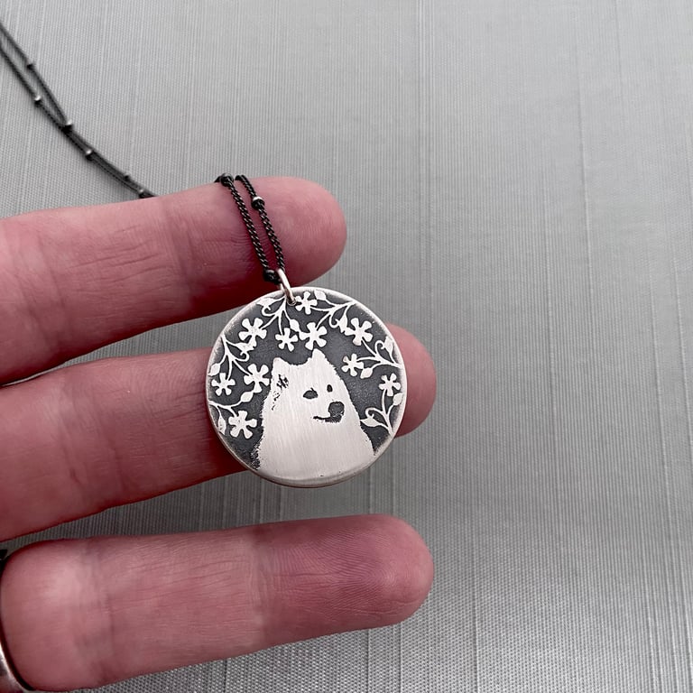 Sterling Silver Dog with Blossoms Necklace Image 2