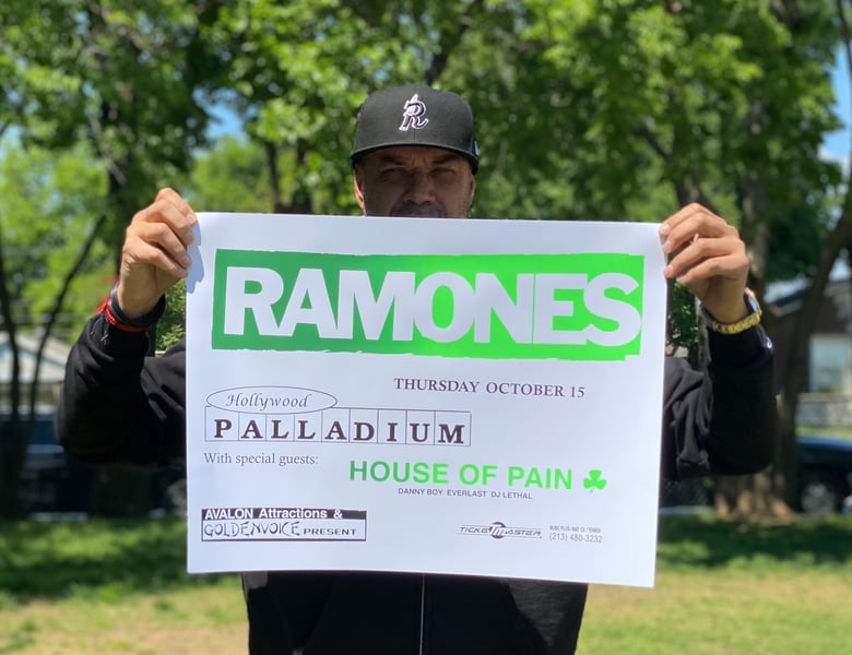 Image of RAMONES X HOUSE OF PAIN 1992 Concert Flyer. Ltd Ed 1/100 signed by Danny Boy O'Connor.