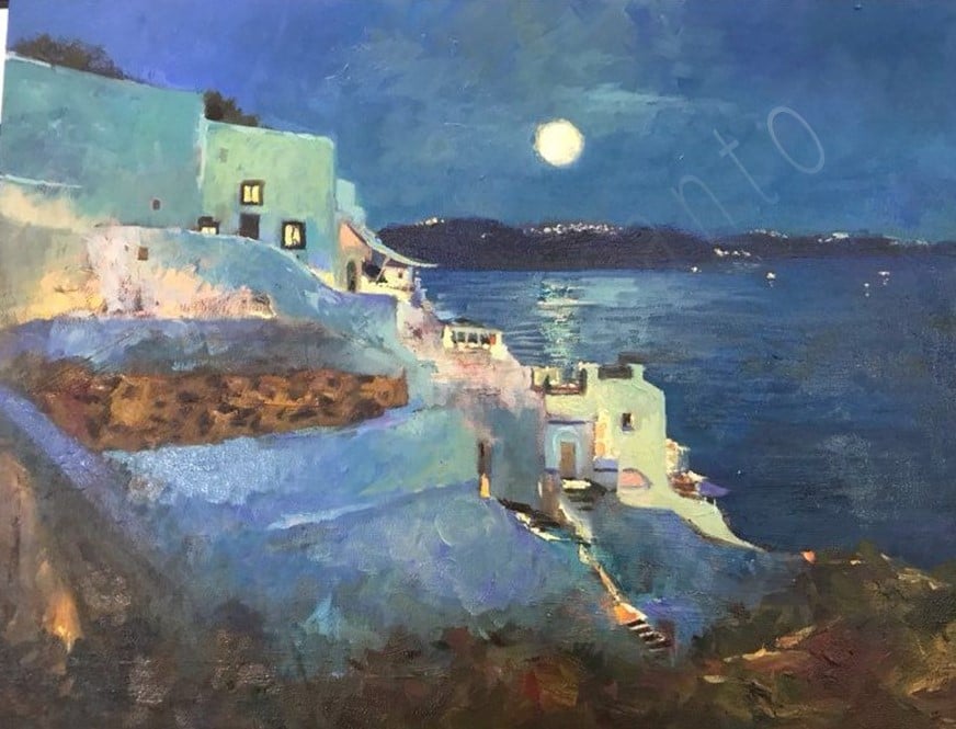 Image of Full Moon Over Santorini by Violetta Chandler