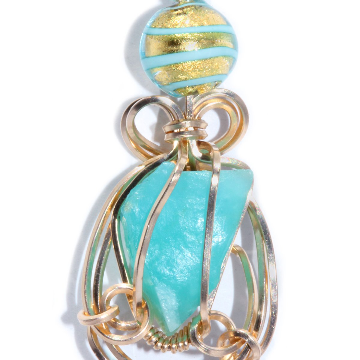 Blue Peruvian Opal Wire Wrapped 14K GF Pendant 