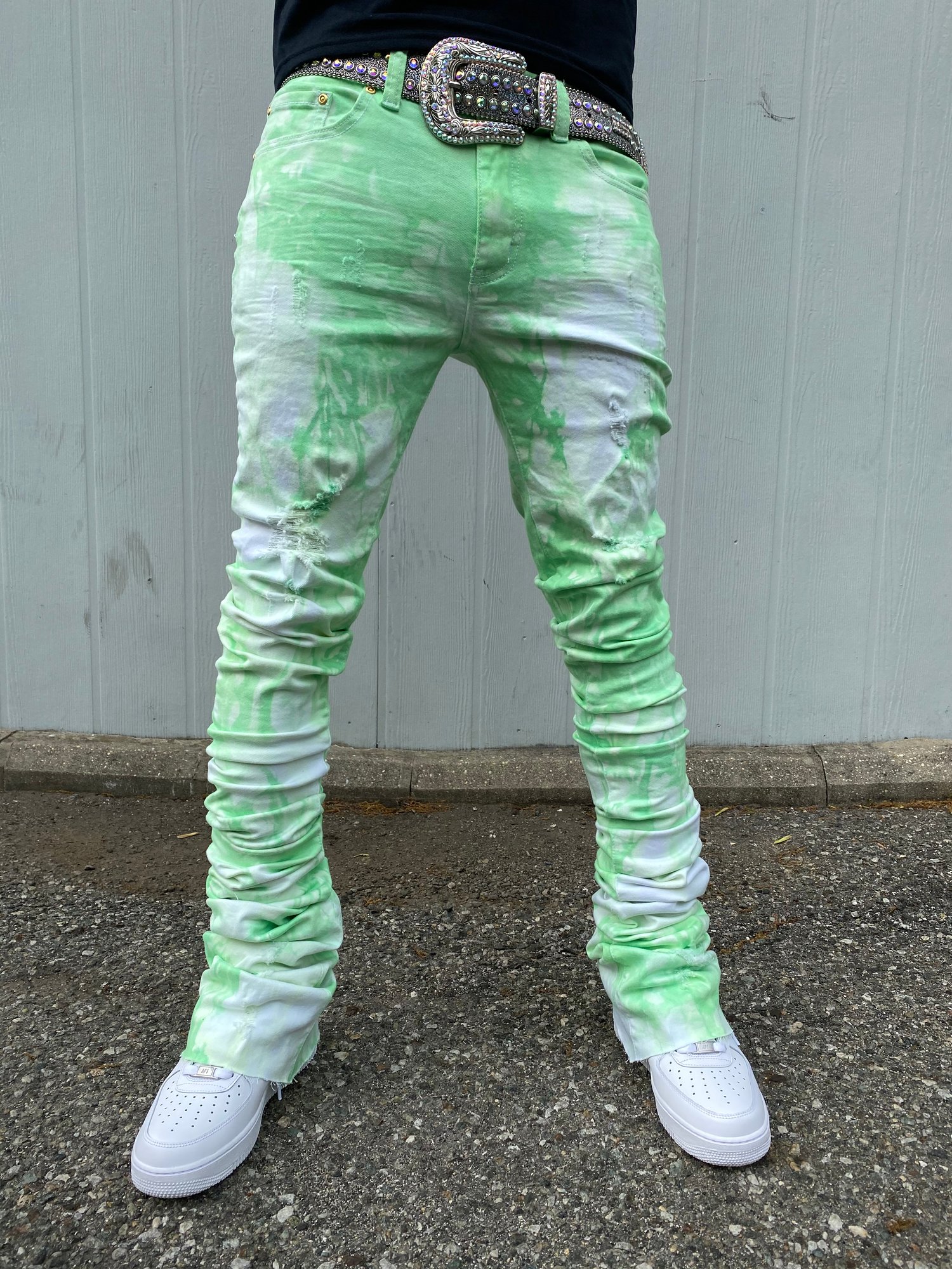 Neon Green Stacked Jeans | WeirDenims