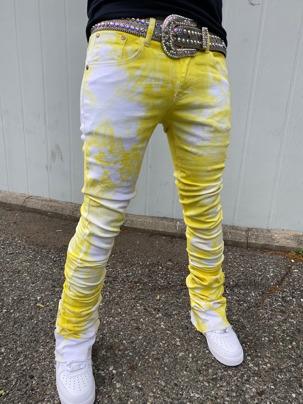 Lemon Yellow Stacked Jeans