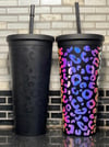 Matte Black Tumbler Cheetah Print - Double Wall Stainless Steel Travel Mug