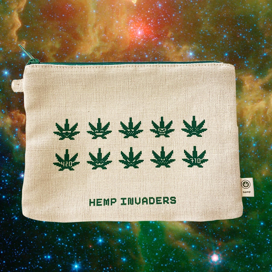 HEMP INVADERS CANVAS ZIPPERED POUCH