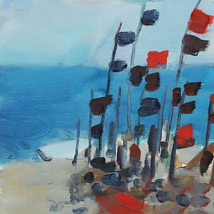Image of Mid Century 'Flags on the Beach,' LARS BERTLE.