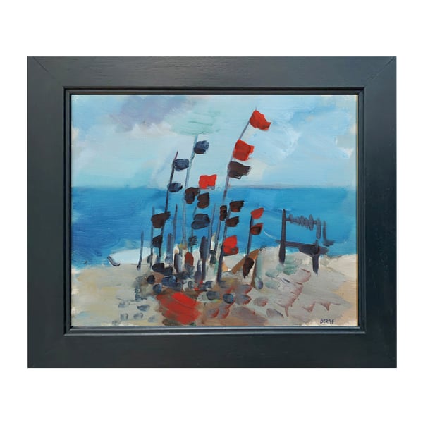 Image of Mid Century 'Flags on the Beach,' LARS BERTLE. WAS £795.00