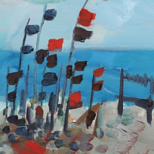 Image of Mid Century 'Flags on the Beach,' LARS BERTLE.