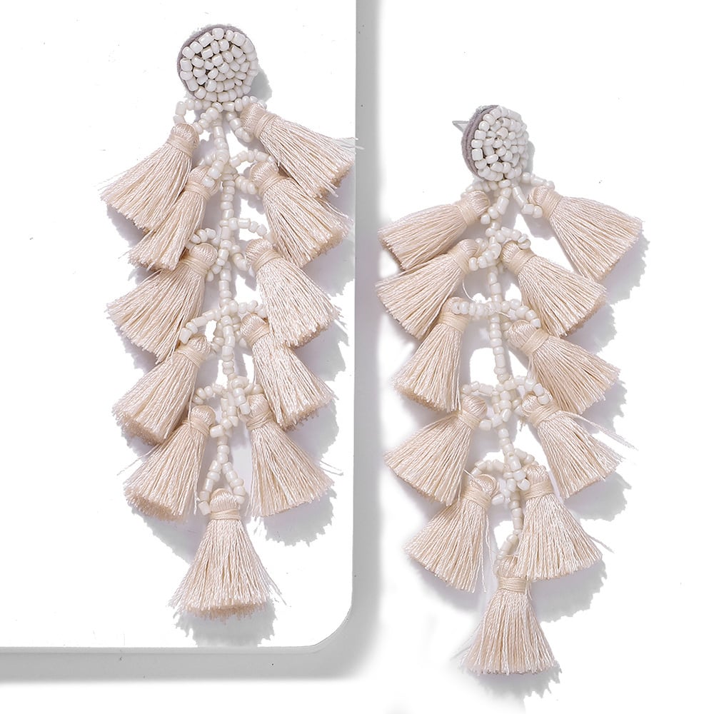 Image of Rice Bead Tassel Earring Layered Earring