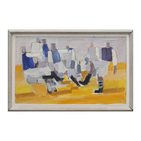 Image of Mid Century, Swedish Painting 'Footballers.' OLLE AGNELL (1923 -2015) WAS £995.00