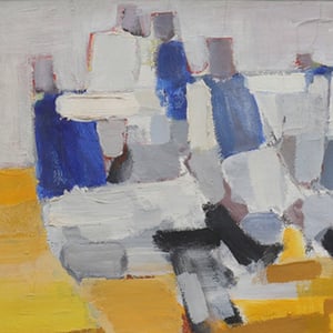 Image of Mid Century, Swedish Painting 'Footballers.' OLLE AGNELL (1923 -2015)