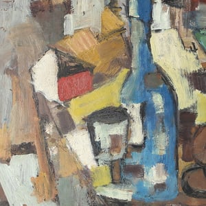 Image of Mid Century, 'Blue Bottle' Swedish Still Life Painting 