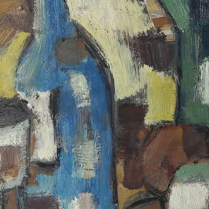 Image of Mid Century, 'Blue Bottle' Swedish Still Life Painting