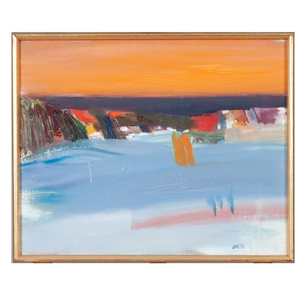 Image of 1960's, Swedish Oil Painting, 'Sunset Seascape,' LARS BERTLE