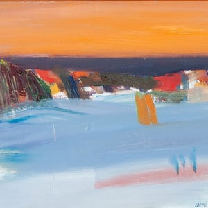 Image of 1960's, Swedish Oil Painting, 'Sunset Seascape,' LARS BERTLE