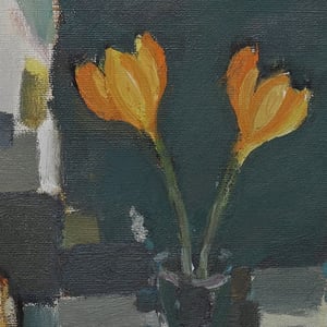 Image of Mid Century Swedish oil Painting 'Apple and Crocus'. 