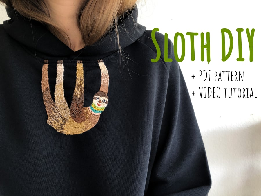 Image of Sloth - Hand embroidery school w. Damaja // Clothing pattern No.4 with video tutorial