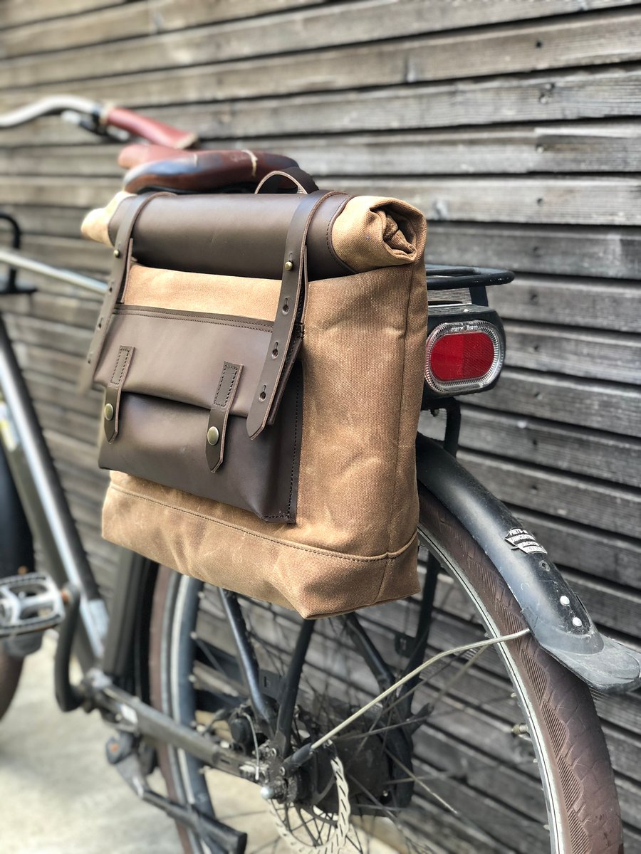 Image of Saddle bag in waxed canvas for Super73 E-bike bag Motorcycle bag Bicycle bag